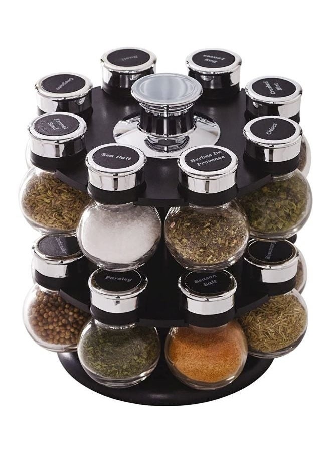 16-Piece Glass Spice Jar Set With Rack /Black