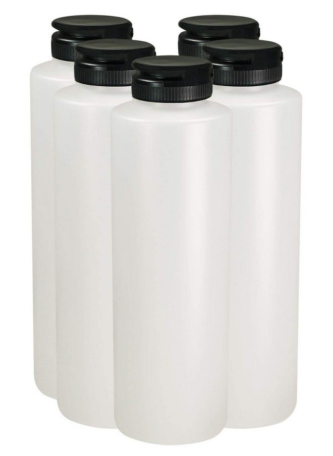 Pinnacle Mercantile Condiment Squeeze Bottles with Flip Top Hinged Black Cap 16 oz Set of 5 (Perfect for Condiments, Sauces, Dressings, BBQ, Ketchup) Made USA