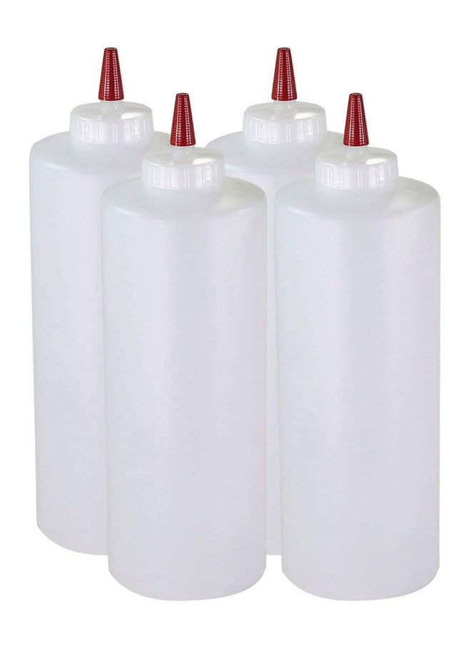 Pinnacle Mercantile Plastic Condiment Squeeze Bottles with Red Tip Cap 32-ounce Set of 4