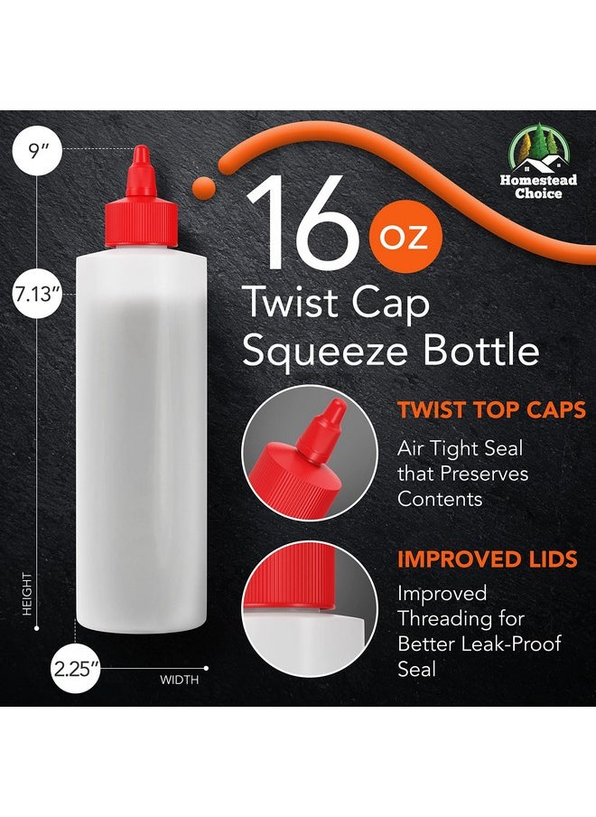 Made in USA Condiment Squeeze Bottles 16 OZ, 6 Pack Squirt Bottles for Sauces Liquids BPA Free Condiment Bottles with Twist Cap Ketchup, Syrup, Oil, Dressings, Honey, BBQ, Arts Crafts