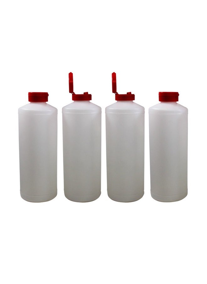 Pinnacle Mercantile Plastic Condiment Squeeze Bottles Dispensing with Red Flip Top Hinged Cap Large 32 oz Empty Set of 4