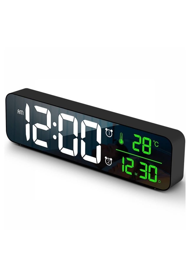 Digital Clock Large Display Alarm Clock for Living Room Office Bedroom Decor LED Electronic Date Temp Display Wall Electric Clocks Automatic Brightness Dimmer Smart Cool Modern Desk Accessories Black