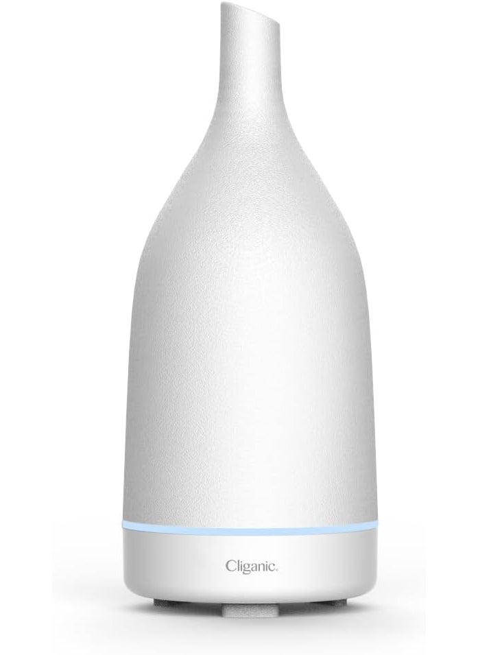 Cliganic Ceramic Aromatherapy Diffuser for Essential Oils (White) - 7 Color Lights, Cool Mist, Auto Shut Off for Home & Office