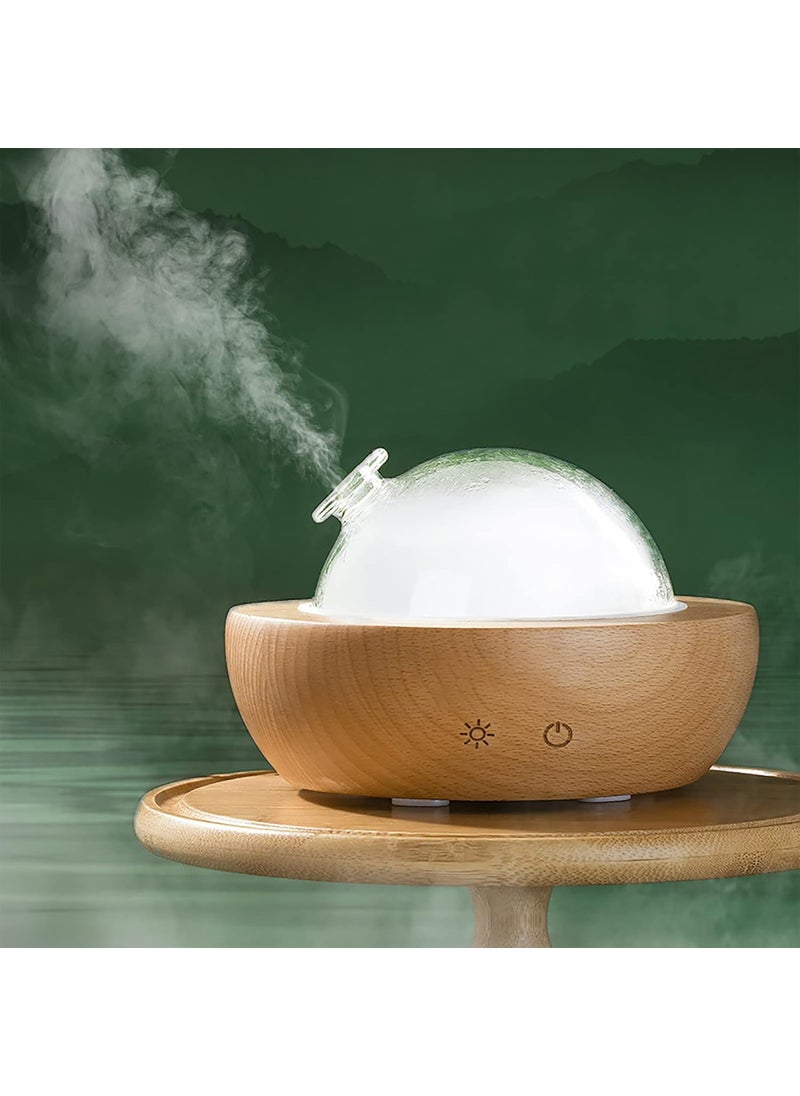 Glass Essential Oil Diffuser with Real Wood Base, 180ml Aromatherapy Diffuser with 2 Mist Modes, 7 Colors LED Light Ultrasonic Cool Mist Humidifier for Home and Office