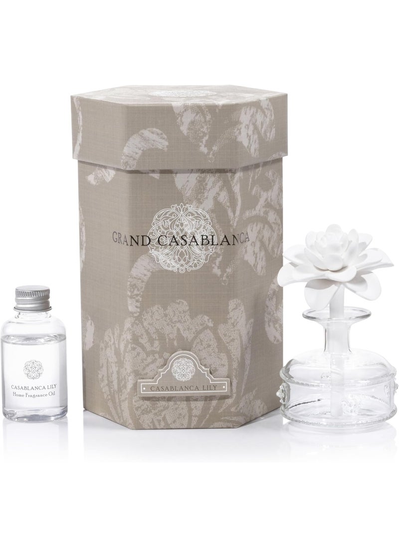 Zodax Grand Casablanca Porcelain Oil Diffuser- 1.69 oz - Casablanca Lily