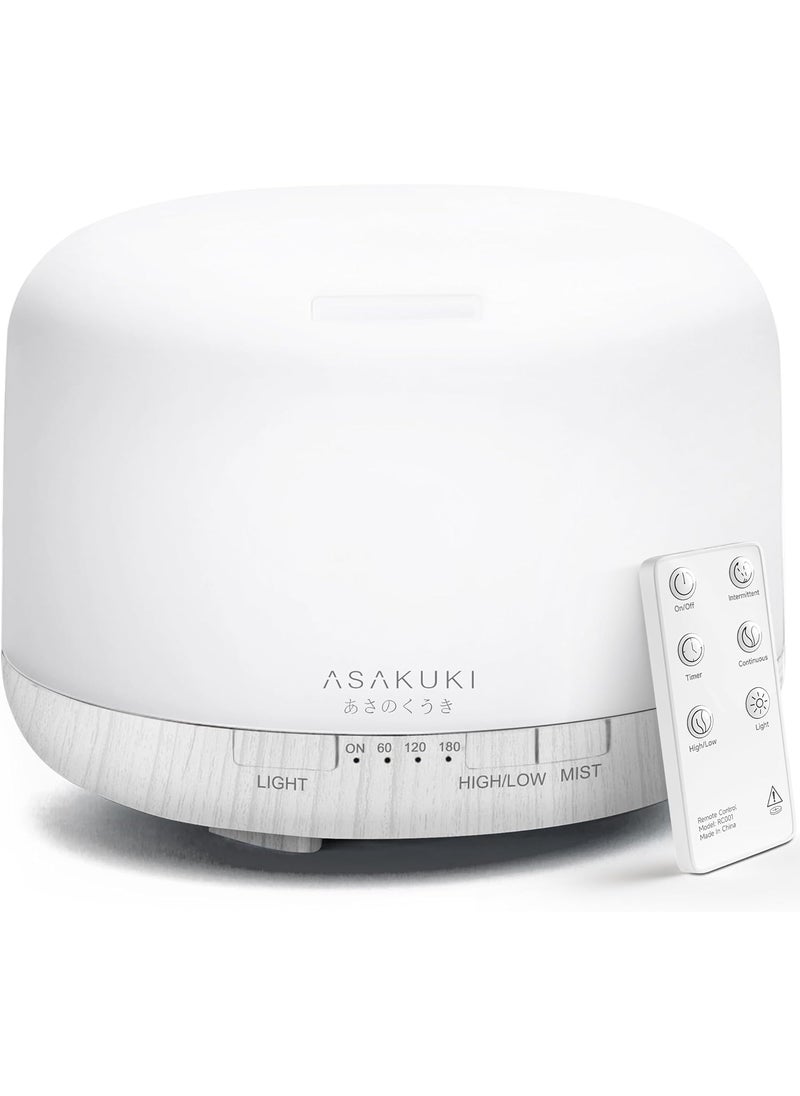 ASAKUKI 500ml Premium Essential Oil Diffuser with Remote Control, 5 in 1 Ultrasonic Aromatherapy Fragrant Oil Humidifier Vaporizer, Timer and Auto-Off Switch (White)