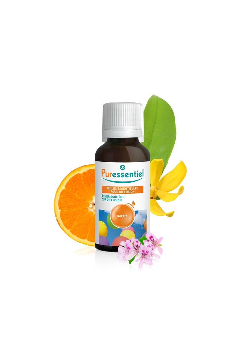 Puressentiel - Essential Oils for Diffusion - Happy Blend - Aromatherapy - Therapeutic, Gentle, Sweet, Scented Oil - Pure, Natural and Vegan - 1 fl oz Bottle