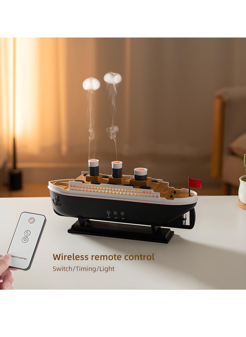 250ml Ship Essential Oil Diffuser & Cool Mist Humidifier – Vintage Aromatherapy with Jellyfish Smoke Ring Spray, 4 LED Light Modes, 28dB Ultra-Quiet, 8H Timer, Auto Shut-Off, Remote Control, BPA-Free – Perfect for Home, Office, Baby & Gifts