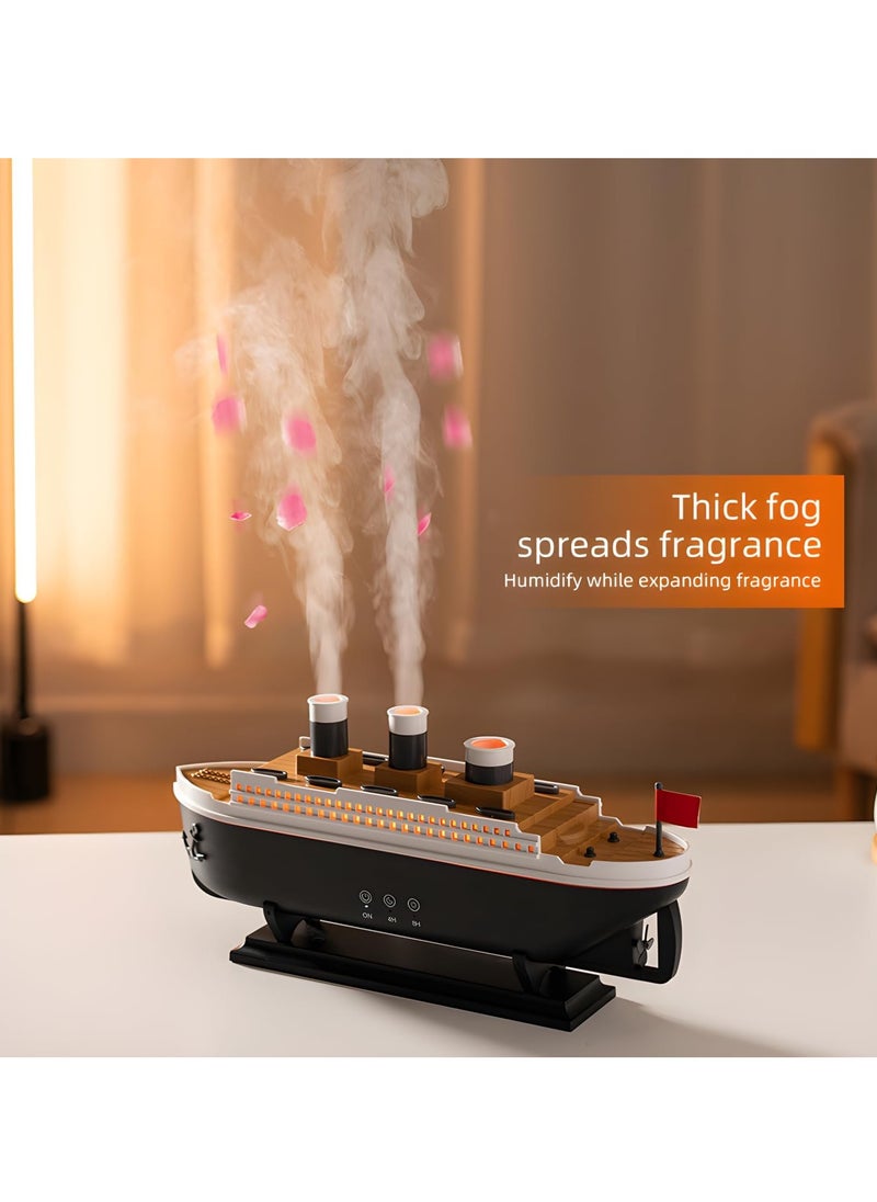 250ml Ship Essential Oil Diffuser & Cool Mist Humidifier – Vintage Aromatherapy with Jellyfish Smoke Ring Spray, 4 LED Light Modes, 28dB Ultra-Quiet, 8H Timer, Auto Shut-Off, Remote Control, BPA-Free – Perfect for Home, Office, Baby & Gifts