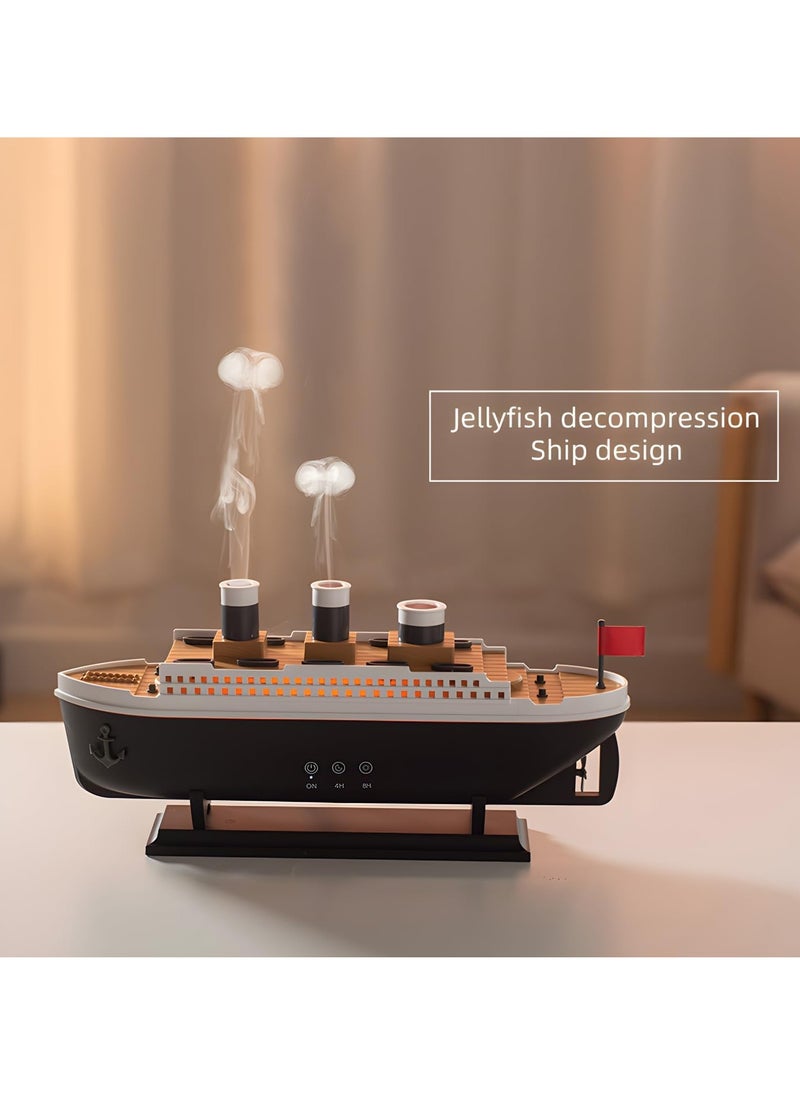 250ml Ship Essential Oil Diffuser & Cool Mist Humidifier – Vintage Aromatherapy with Jellyfish Smoke Ring Spray, 4 LED Light Modes, 28dB Ultra-Quiet, 8H Timer, Auto Shut-Off, Remote Control, BPA-Free – Perfect for Home, Office, Baby & Gifts
