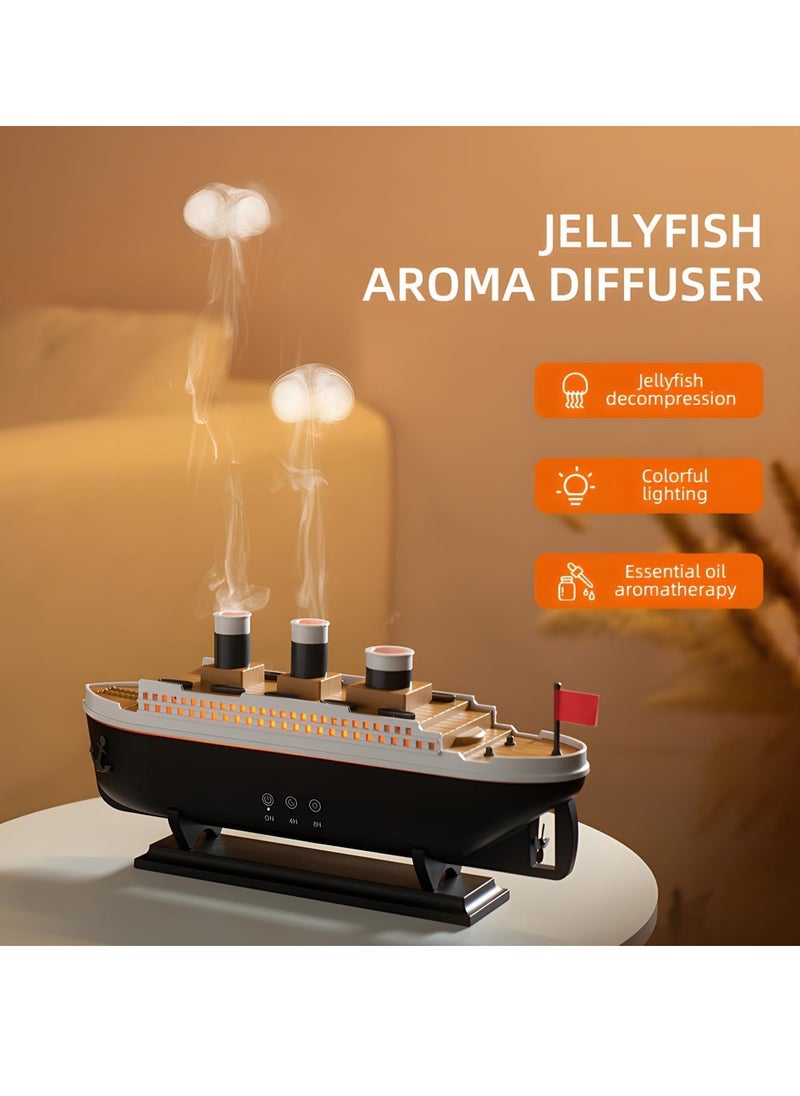 250ml Ship Essential Oil Diffuser & Cool Mist Humidifier – Vintage Aromatherapy with Jellyfish Smoke Ring Spray, 4 LED Light Modes, 28dB Ultra-Quiet, 8H Timer, Auto Shut-Off, Remote Control, BPA-Free – Perfect for Home, Office, Baby & Gifts