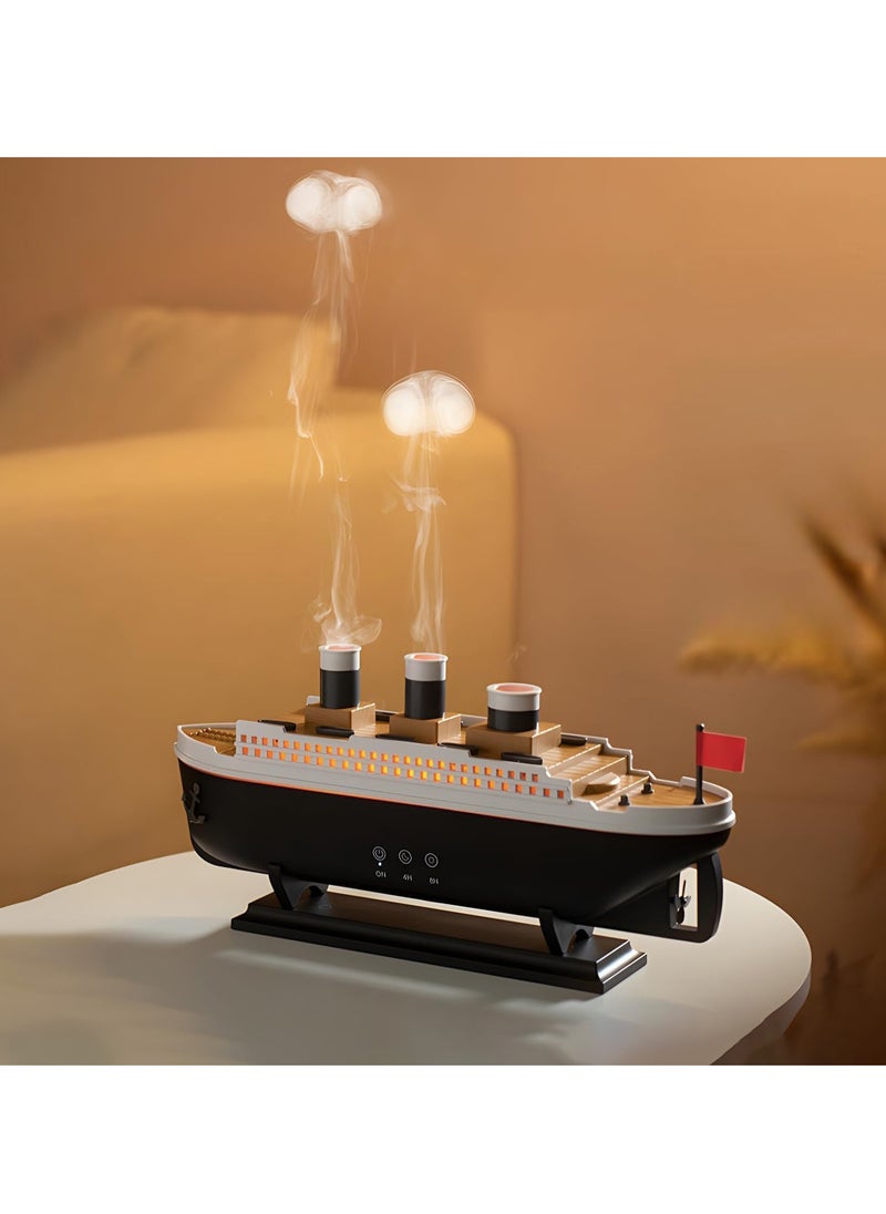 250ml Ship Essential Oil Diffuser & Cool Mist Humidifier – Vintage Aromatherapy with Jellyfish Smoke Ring Spray, 4 LED Light Modes, 28dB Ultra-Quiet, 8H Timer, Auto Shut-Off, Remote Control, BPA-Free – Perfect for Home, Office, Baby & Gifts