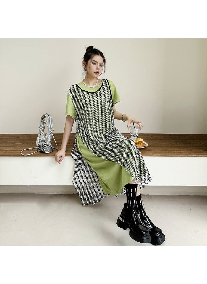 Crew Neck Contrast Midi Dress