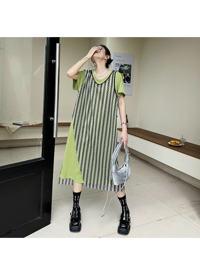 Crew Neck Contrast Midi Dress