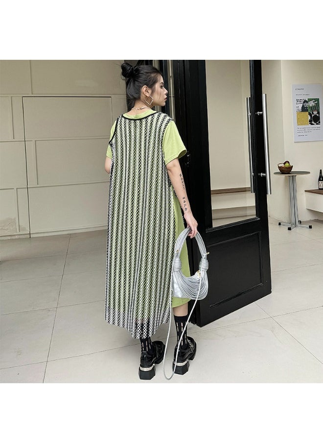 Crew Neck Contrast Midi Dress