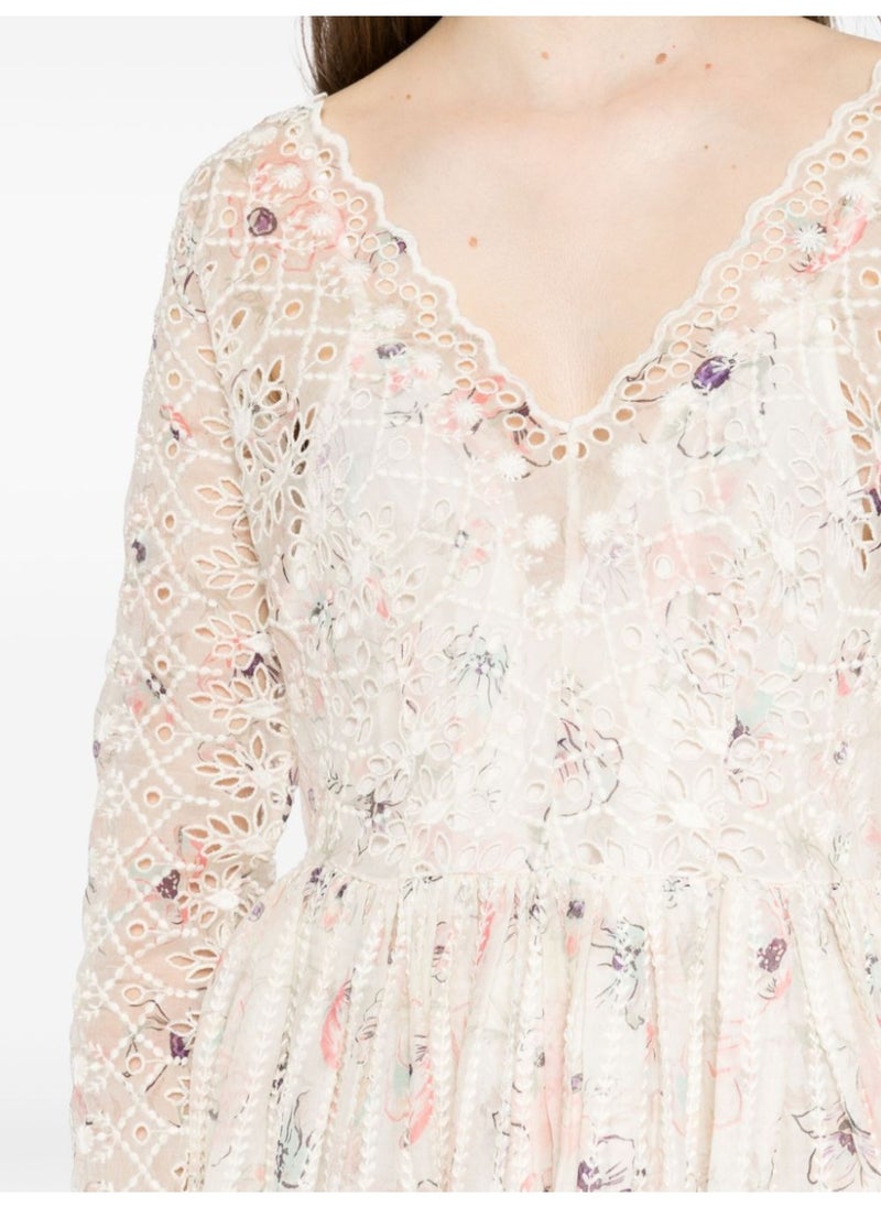 Embroidered Cotton-Blend Mini Dress