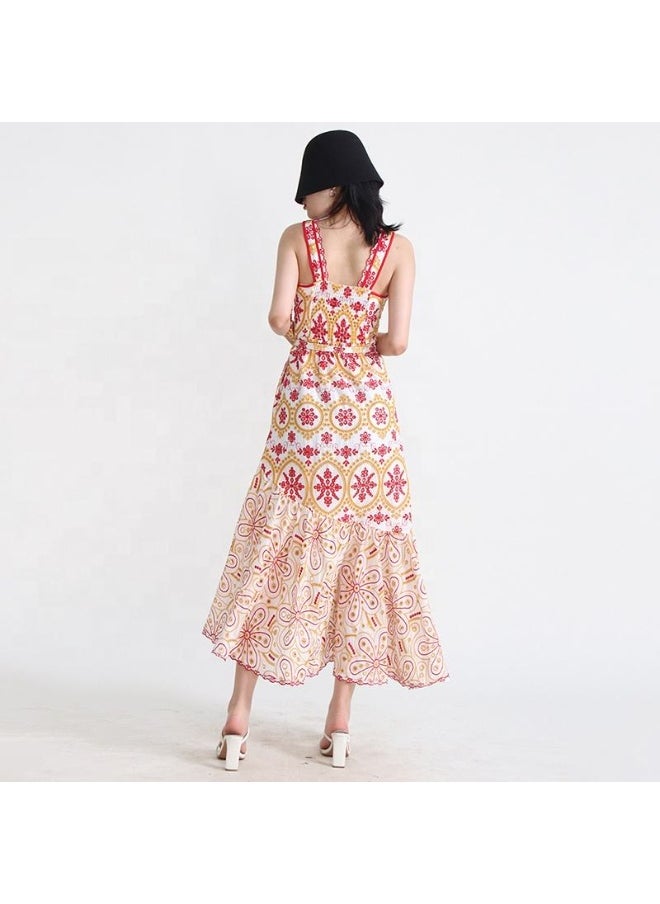 Embroidered Midi Dress with Irregular Hem