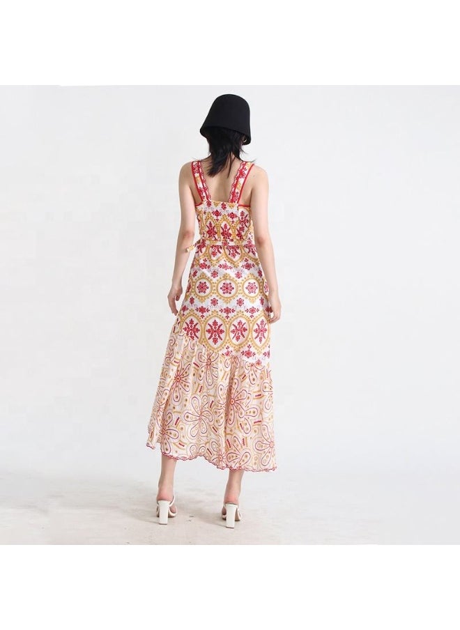 Embroidered Midi Dress with Irregular Hem