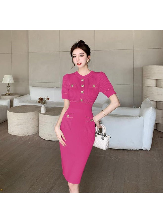 Knitted Long Dress with Pockets and O-Neck
