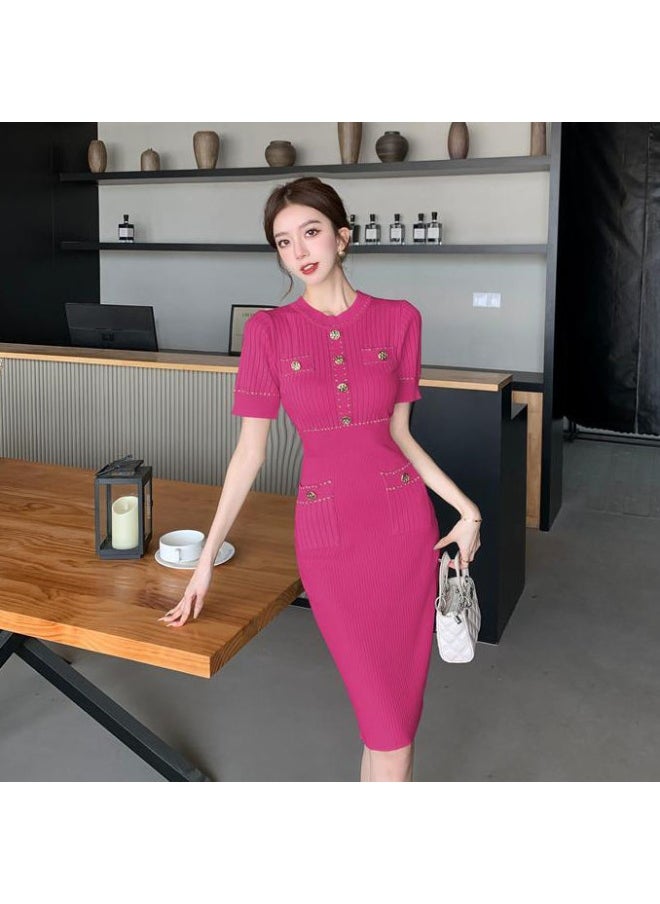 Knitted Long Dress with Pockets and O-Neck