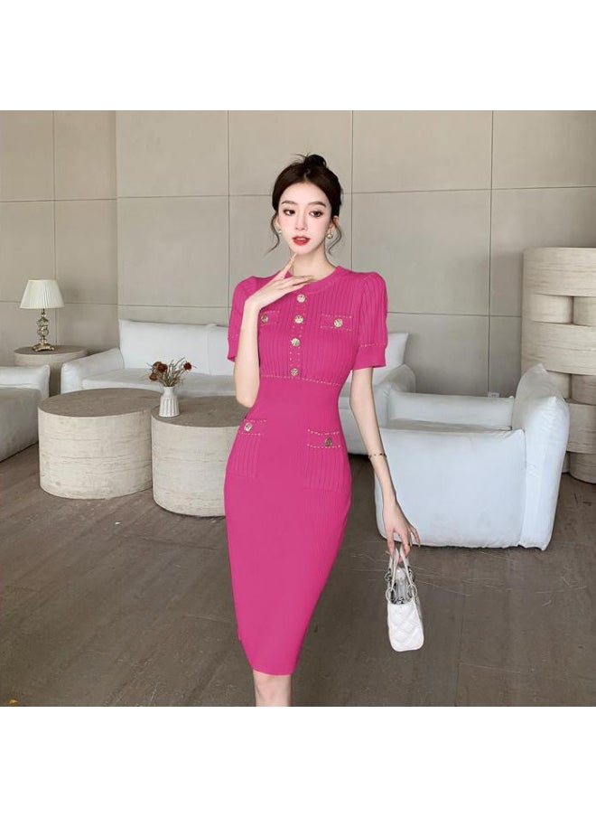 Knitted Long Dress with Pockets and O-Neck