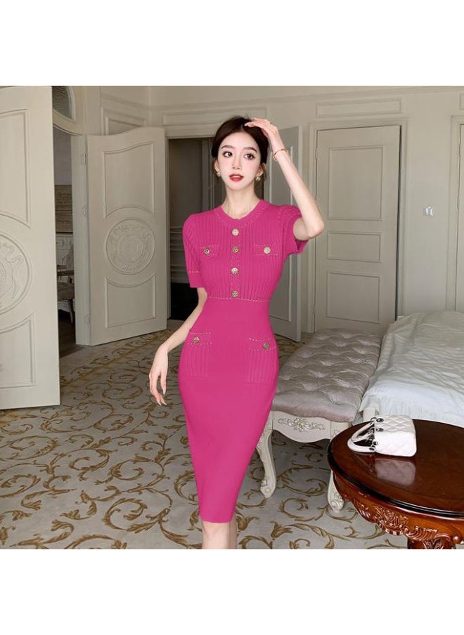 Knitted Long Dress with Pockets and O-Neck