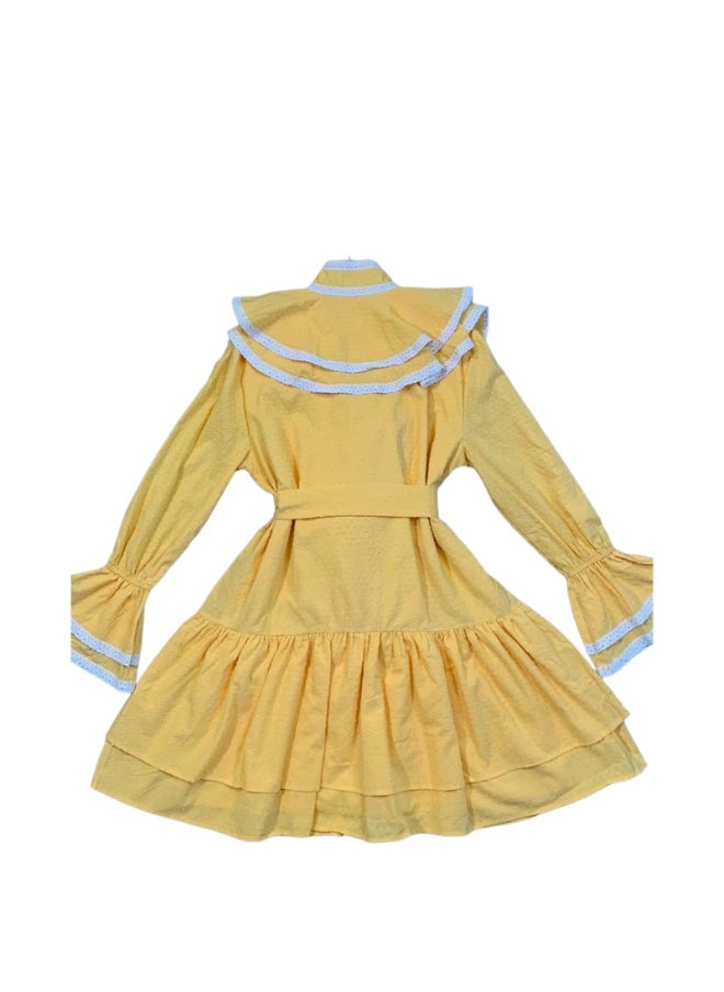 Sweet Retro Tie Neck Long-Sleeved Dress