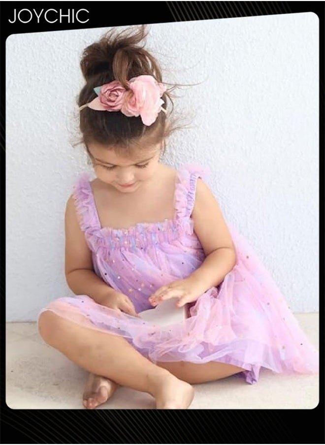 Off Shoulder Accordion Pleated with Corsage Applique Sequin Tulle Dress for Girls Summer Mesh Puffy Dress