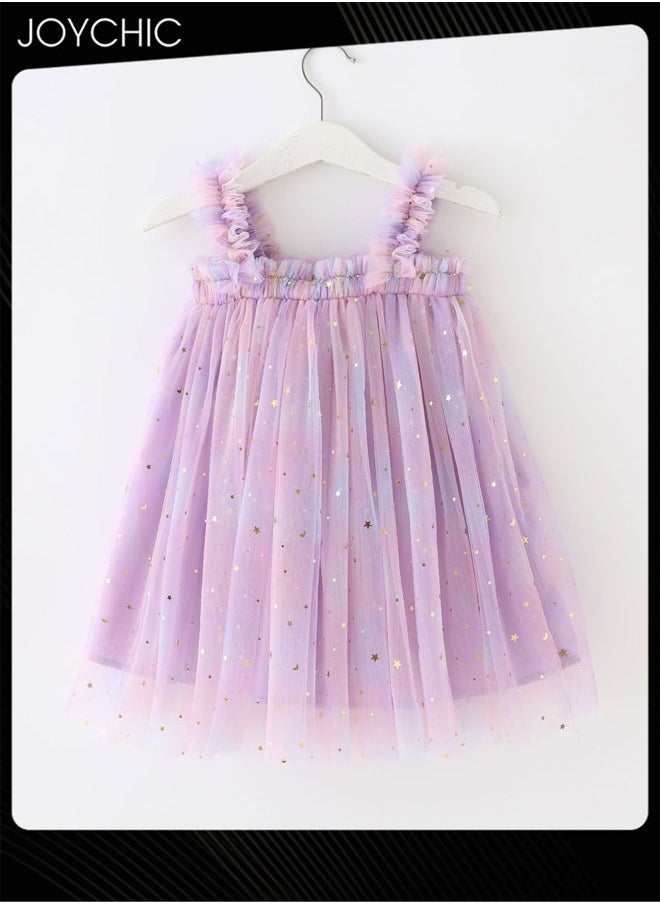Off Shoulder Accordion Pleated with Corsage Applique Sequin Tulle Dress for Girls Summer Mesh Puffy Dress