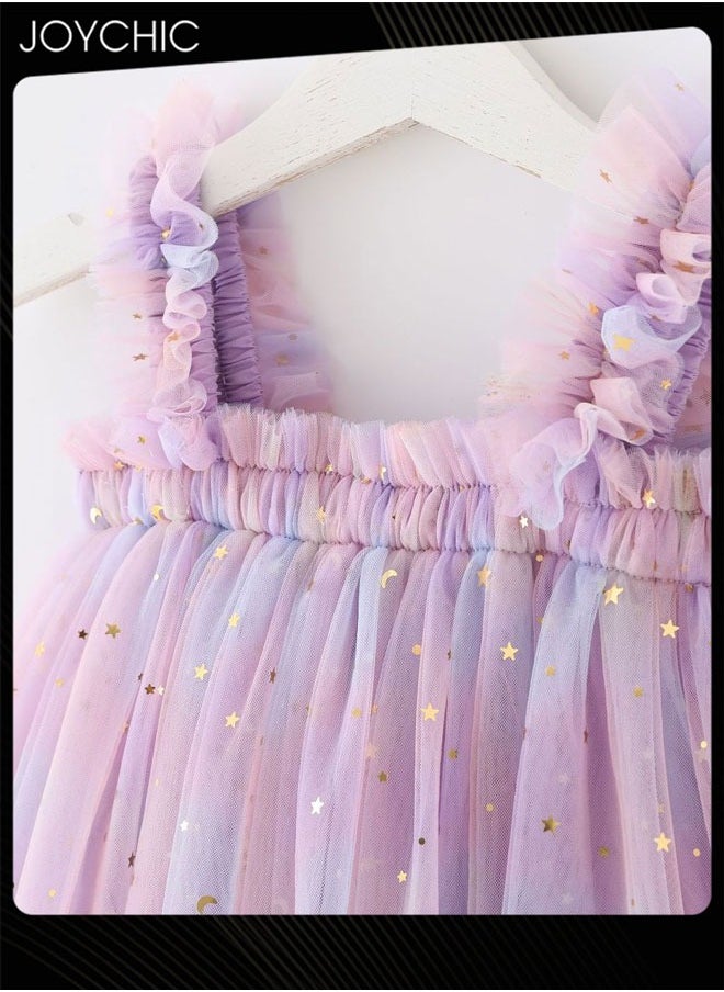 Off Shoulder Accordion Pleated with Corsage Applique Sequin Tulle Dress for Girls Summer Mesh Puffy Dress