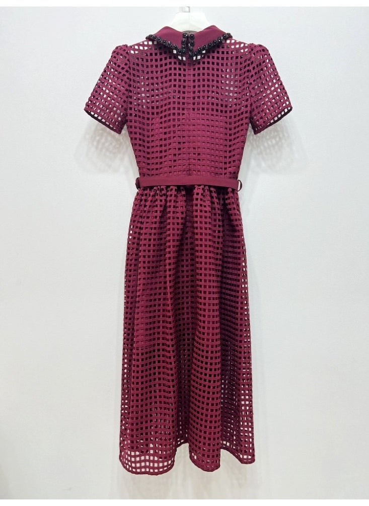 Lace Up Hollow Retro Wine Red Dress