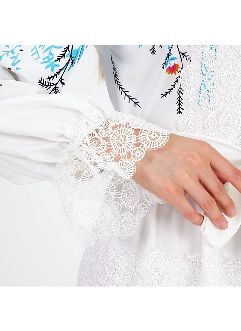 Layered Lace and Belted Floral Print Dress