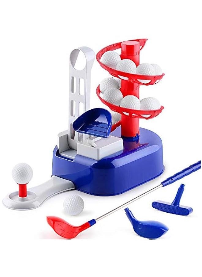 Kids Blue Golf Toy Set W/Left  Right Club Head, Boy Outdoor Sport Toy Age 3-5, Toddler Indoor Golf Ball Game, Child Active Exercise Yard Play, Birthday Gifts for 4 6 7 8 Year Olds Girl