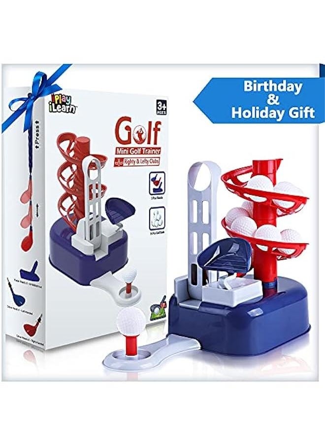 Kids Blue Golf Toy Set W/Left  Right Club Head, Boy Outdoor Sport Toy Age 3-5, Toddler Indoor Golf Ball Game, Child Active Exercise Yard Play, Birthday Gifts for 4 6 7 8 Year Olds Girl