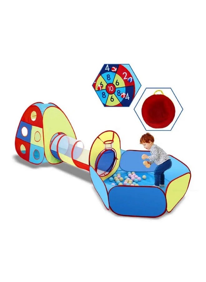 BabyGo Portable Kids 3-In-1 Colorful Tunnel Playhouse Ball Pool Ball Pit Tent Summer Indoor Outdoor Play Fun Toy (Balls Not Included, Multicolour), Playhouse Theme