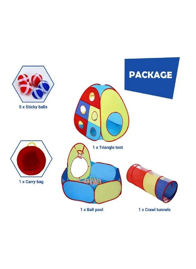 BabyGo Portable Kids 3-In-1 Colorful Tunnel Playhouse Ball Pool Ball Pit Tent Summer Indoor Outdoor Play Fun Toy (Balls Not Included, Multicolour), Playhouse Theme