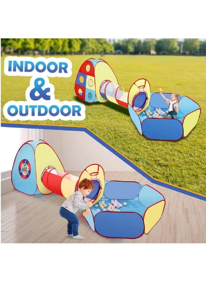 BabyGo Portable Kids 3-In-1 Colorful Tunnel Playhouse Ball Pool Ball Pit Tent Summer Indoor Outdoor Play Fun Toy (Balls Not Included, Multicolour), Playhouse Theme