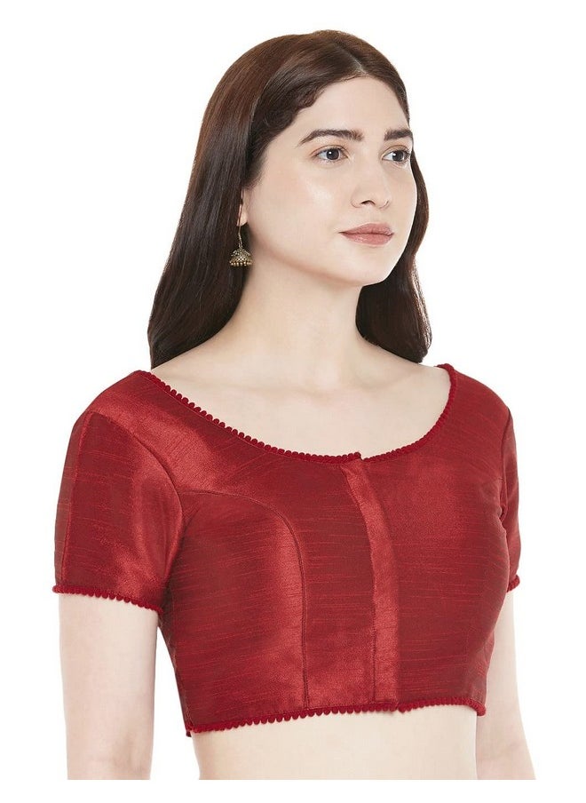 Studio Shringaar Women's Readymade Polyester Padded Saree Blouse with Short Sleeves.(Maroon, 36)