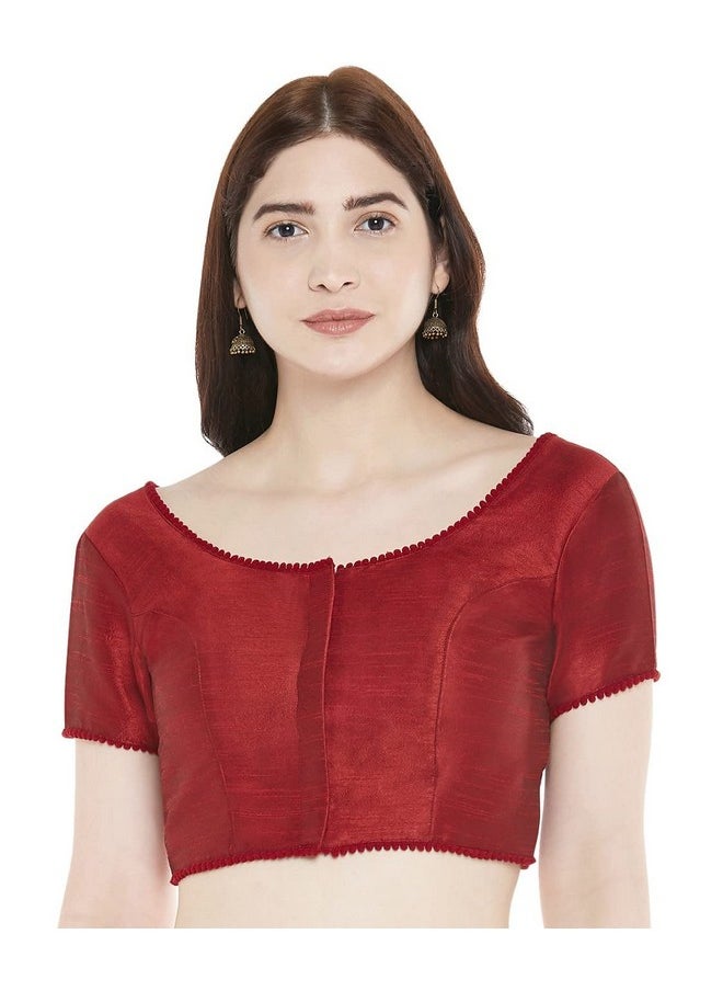 Studio Shringaar Women's Readymade Polyester Padded Saree Blouse with Short Sleeves.(Maroon, 36)