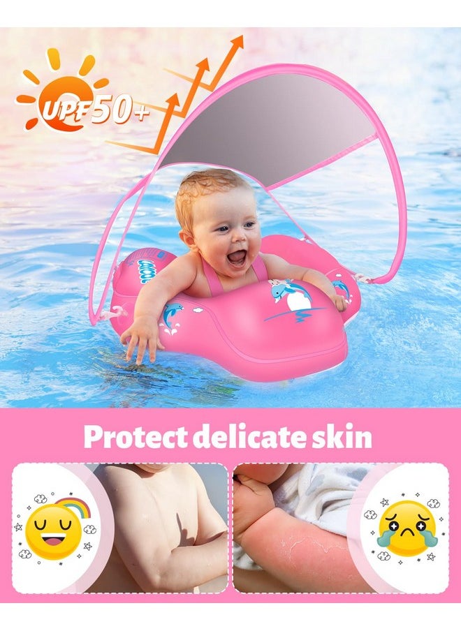 LAYCOL Baby Swimming Float Inflatable Baby Pool Float Ring Newest with Sun Protection Canopy,add Tail no flip Over for Age of 3-36 Months