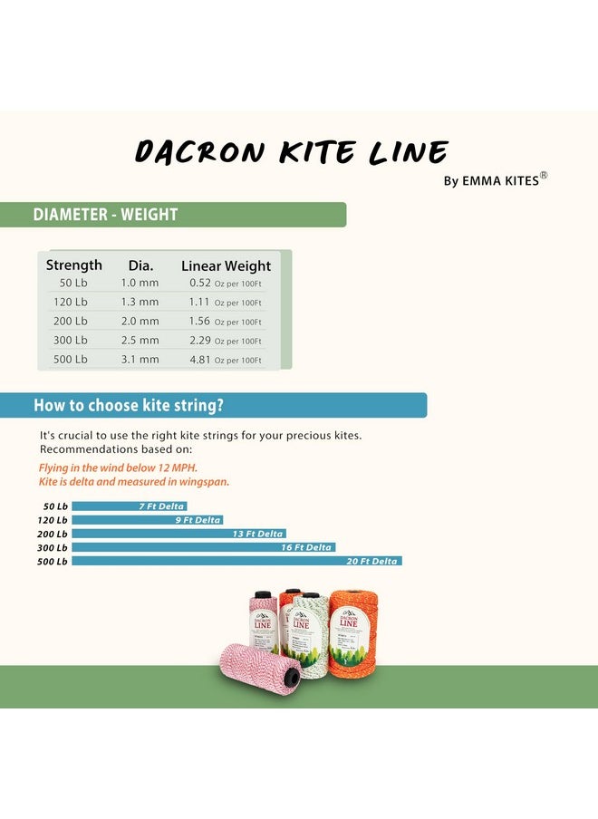 emma kites 500LB 500Ft Braided Kite String Dacron Polyester Cord Spool Kite Line for Large Kite Flying Outdoor Tactical Craft Low Stretch Heavy Duty