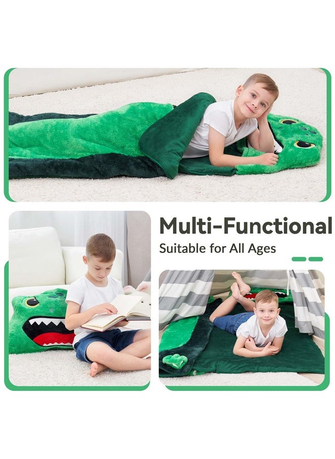iPlay, iLearn Kids Dinosaur Sleeping Bag, Toddler Boy Dino Nap Mat, Plush Animal Slumber Bag 2 In 1 Pillow Daycare Preschool Kindergarten Birthday Gift Travel Sleepover 3 4 5 6 7 8 10 12 Yr Child Teen