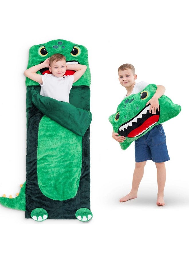 iPlay, iLearn Kids Dinosaur Sleeping Bag, Toddler Boy Dino Nap Mat, Plush Animal Slumber Bag 2 In 1 Pillow Daycare Preschool Kindergarten Birthday Gift Travel Sleepover 3 4 5 6 7 8 10 12 Yr Child Teen