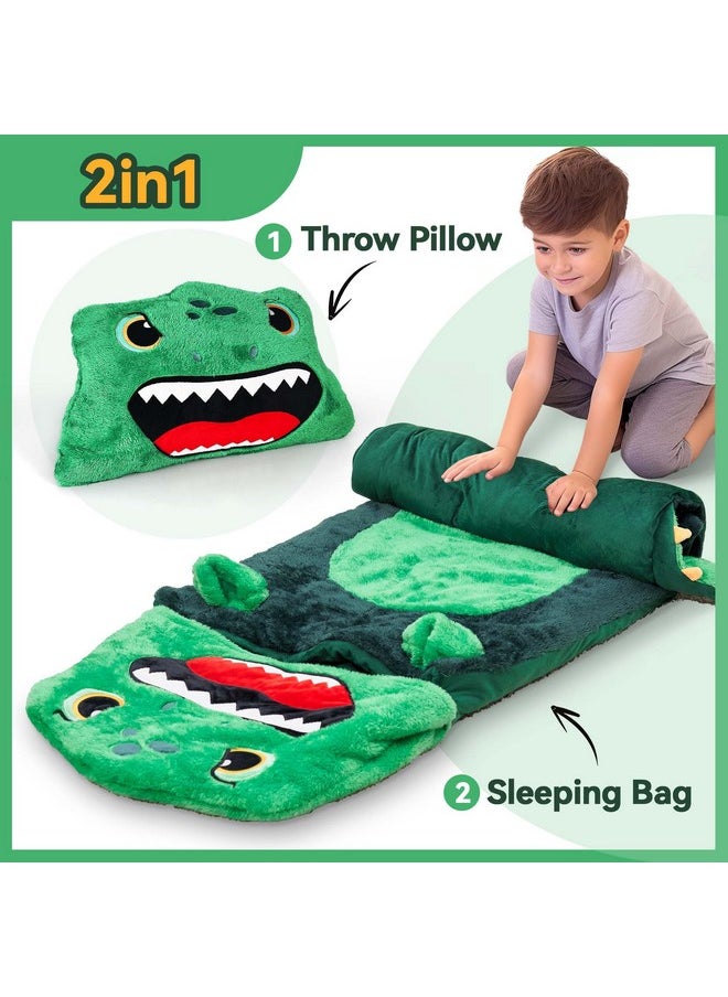 iPlay, iLearn Kids Dinosaur Sleeping Bag, Toddler Boy Dino Nap Mat, Plush Animal Slumber Bag 2 In 1 Pillow Daycare Preschool Kindergarten Birthday Gift Travel Sleepover 3 4 5 6 7 8 10 12 Yr Child Teen