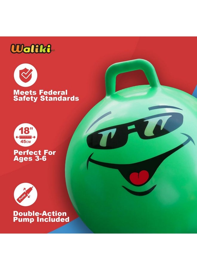 WALIKI Hop Ball Toy for Boys and Girls 3 4 5 and 6 Years old | 18” Green Hopper Jumping Therapy Ball for Kids | Outdoor Toys for Kids Who Love Hopping