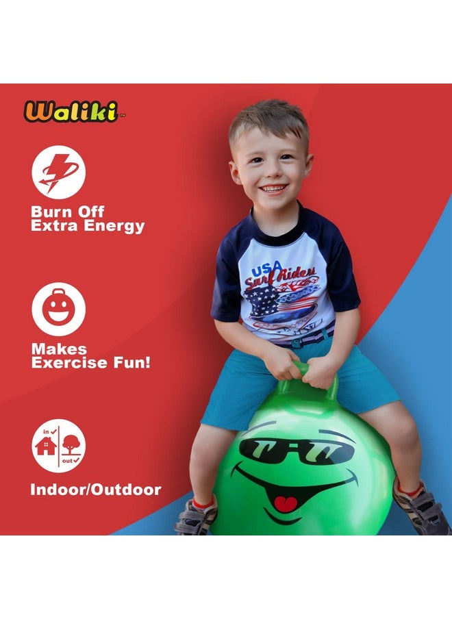 WALIKI Hop Ball Toy for Boys and Girls 3 4 5 and 6 Years old | 18” Green Hopper Jumping Therapy Ball for Kids | Outdoor Toys for Kids Who Love Hopping