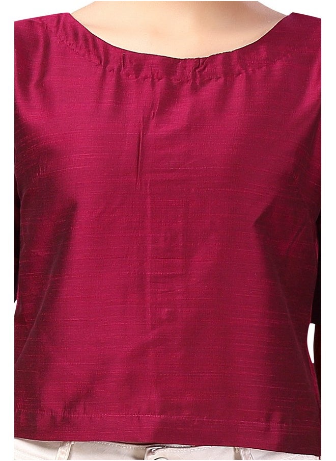 Studio Shringaar Women's Cotton Silk Crop Top Saree Blouse(Wine, 38)