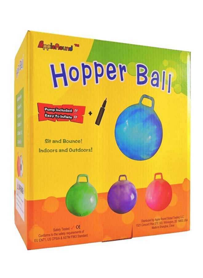 AppleRound Space Hopper Ball with Air Pump: 22in/55cm Diameter for Age 10-12, Kangaroo Bouncer, Hippity Hoppity Hop Ball for Taller Children, Sit-on Bouncy Ball with Handle, Cloud Colors (Red & Green)