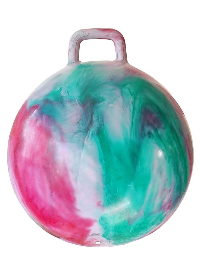 AppleRound Space Hopper Ball with Air Pump: 22in/55cm Diameter for Age 10-12, Kangaroo Bouncer, Hippity Hoppity Hop Ball for Taller Children, Sit-on Bouncy Ball with Handle, Cloud Colors (Red & Green)