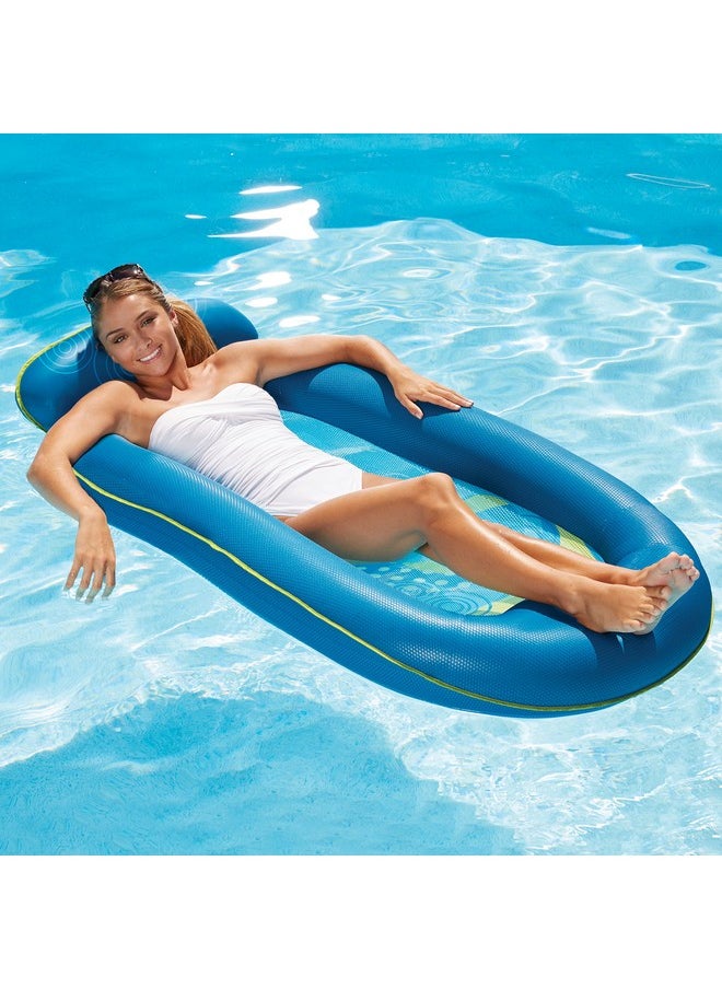 Aqua Comfort Pool Float Lounge - Inflatable Pool Floats for Adults with Headrest and Footrest - Bubble Waves